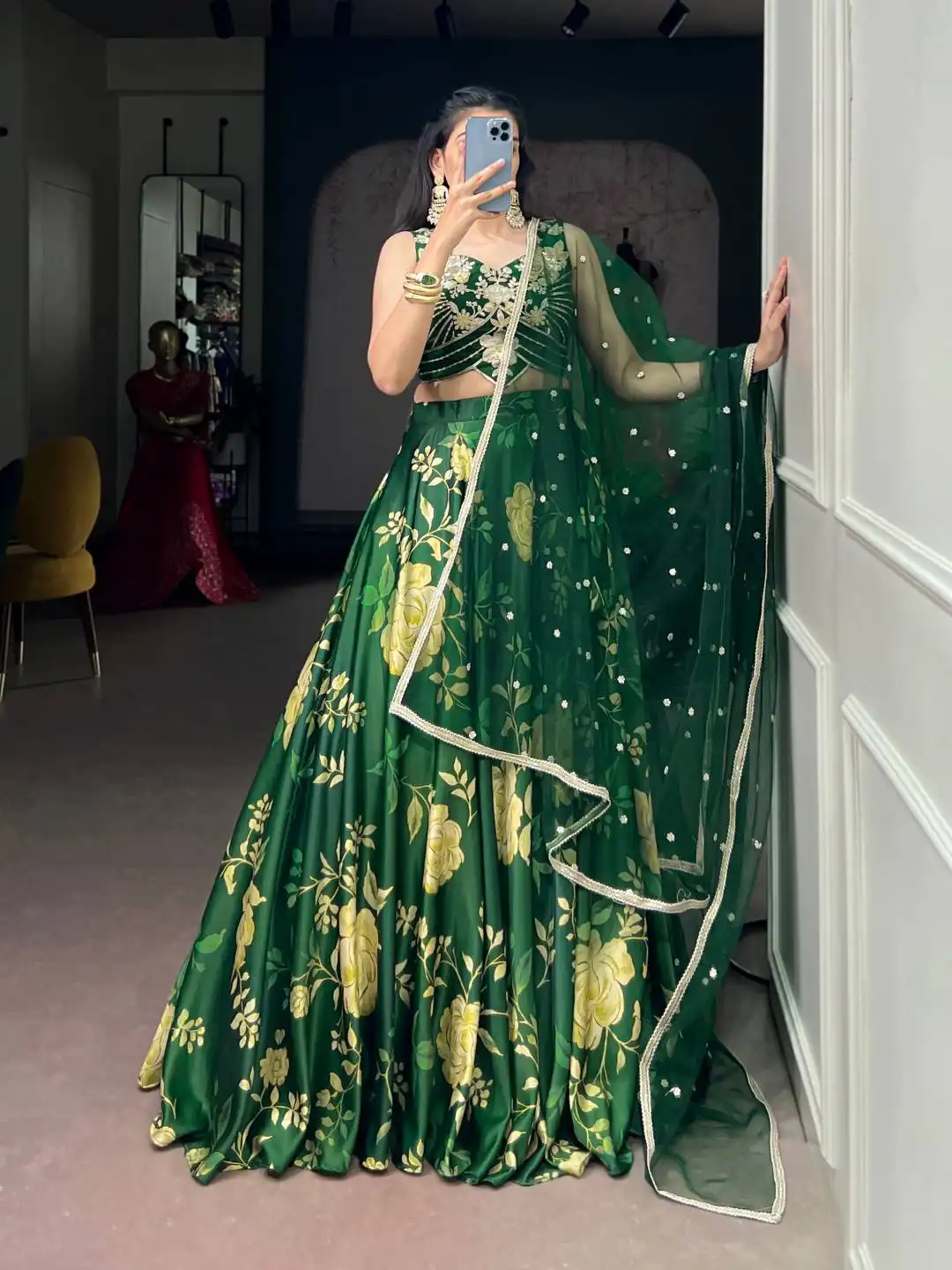 WMN 1004 Satin Silk With Floral Prints Work Lehenga Choli Wholesale Supplier