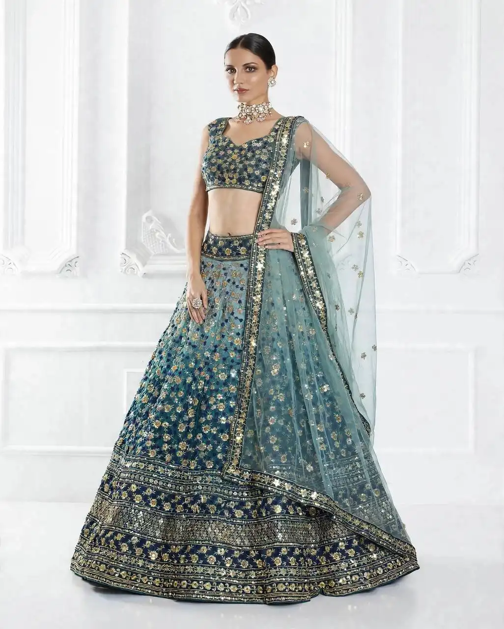 SBD 1641 Padding Chinon Silk With Embroidery Sequins Work Lehenga Choli Wholesale Supplier