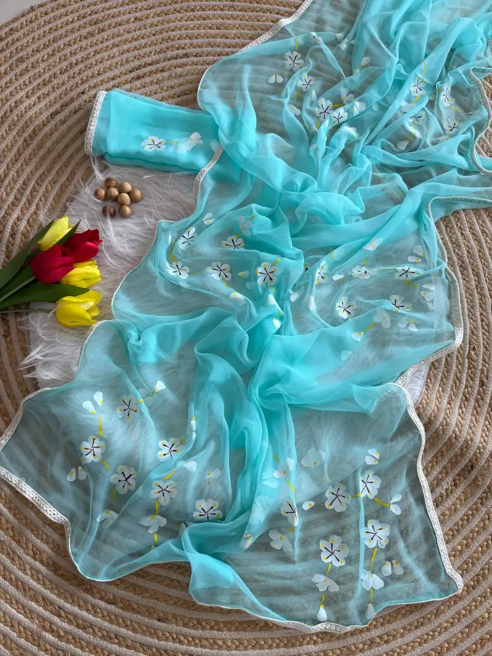 MHV NAARI 2710 Soft lightweight With Handprint & Mirror Embroidery Border Saree Wholesale Surat