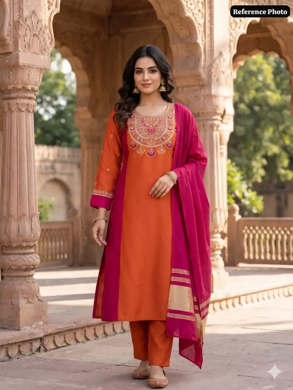 KR 434 Pure Mul Chanderi With Beads Embroidery Work Kurti Pant Dupatta Set Wholesale Supplier