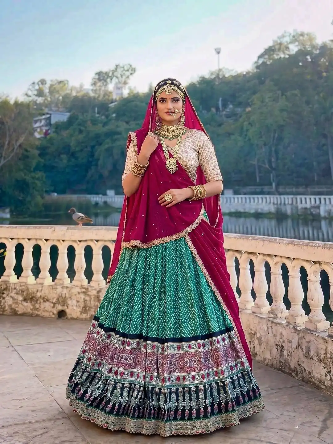 WMN 1416 Rayon With Bandhej And Ajarakh Print Embroidery Lace Lehenga Choli Wholesale Surat