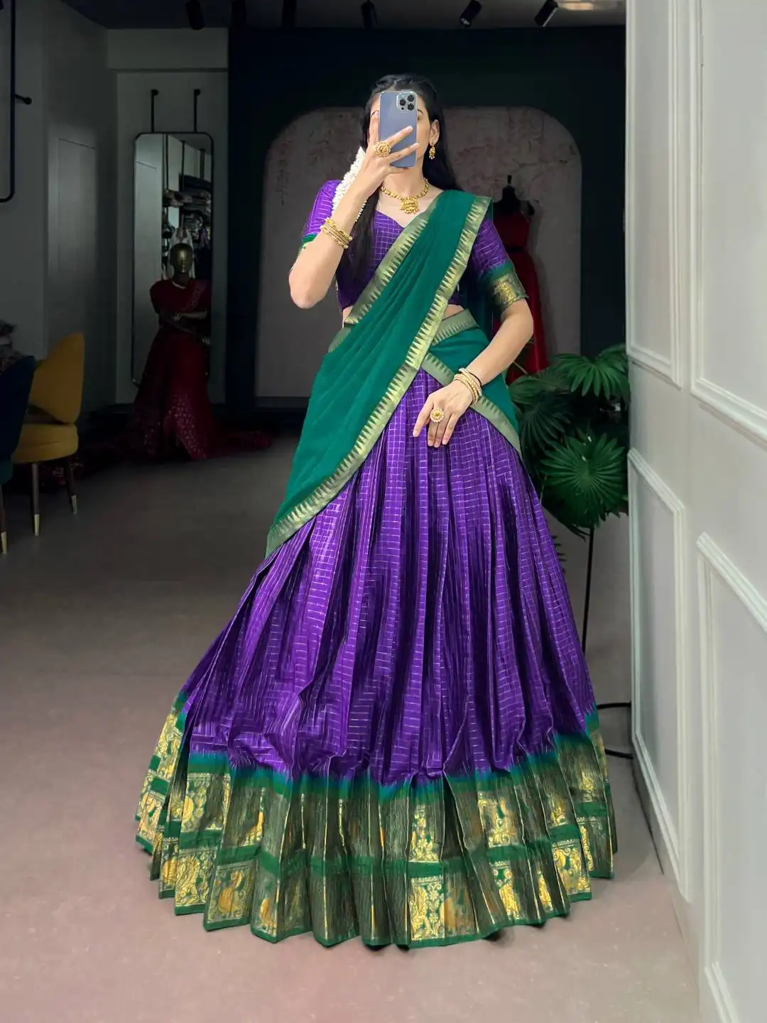 WMN 2044 Poly Cotton Chex With Rich Zari Weaving Work Lehenga Choli Wholesale Supplier