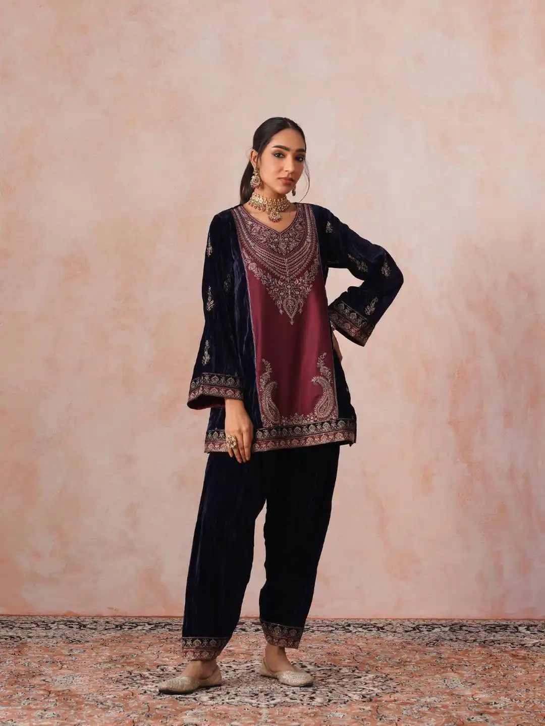 BV 522 Velvet With Cording Sequence Embroidery Work Top Salwar Dupatta Winter Suit Wholesale Supplier