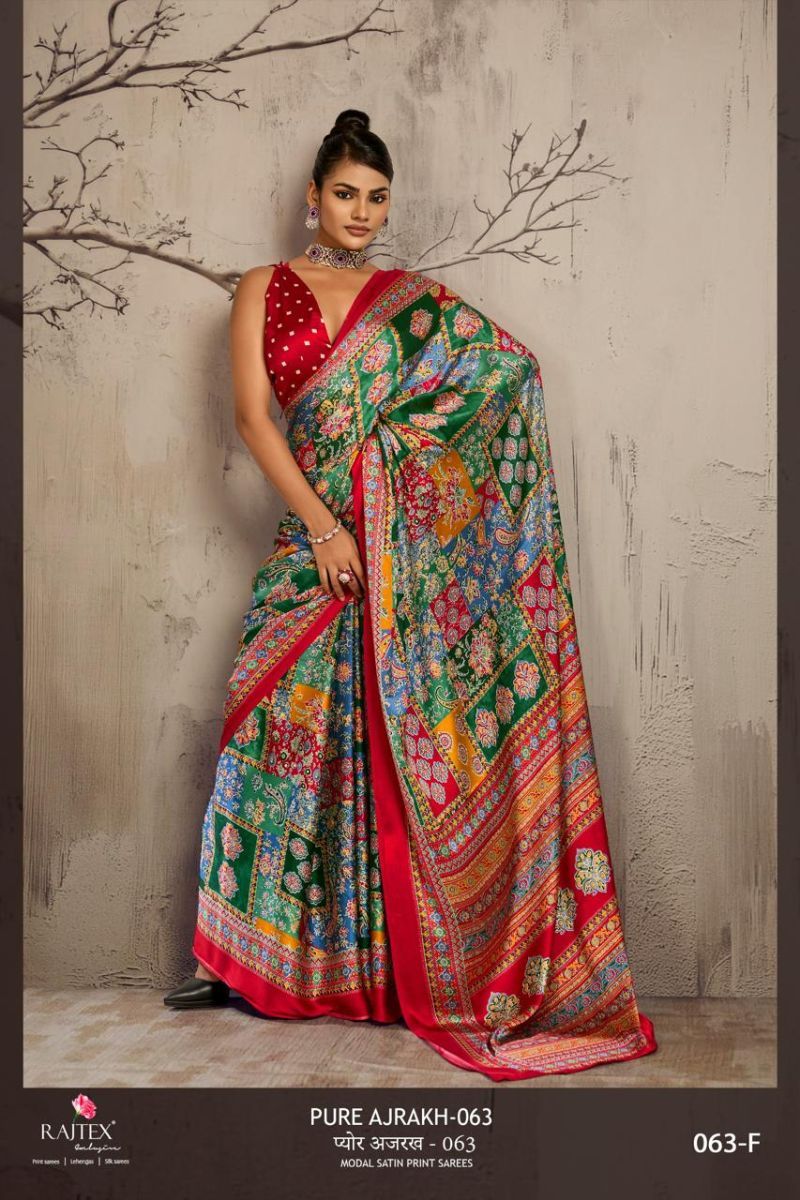 Rajtex Pure Ajrakh 063 Modal Satin Ajrakh Printed Saree Collection Wholesale