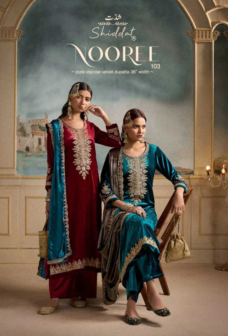 Shiddat Nooree 103 Viscose Velvet Embroidered Designer Salwar Kameez Wholesale