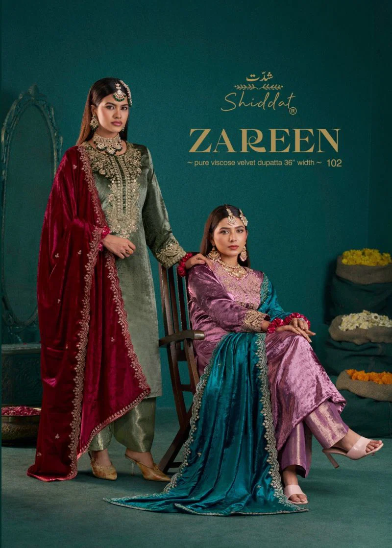 Shiddat Zareen 102 Viscose Velvet Embroidered Designer Salwar Kameez Wholesale