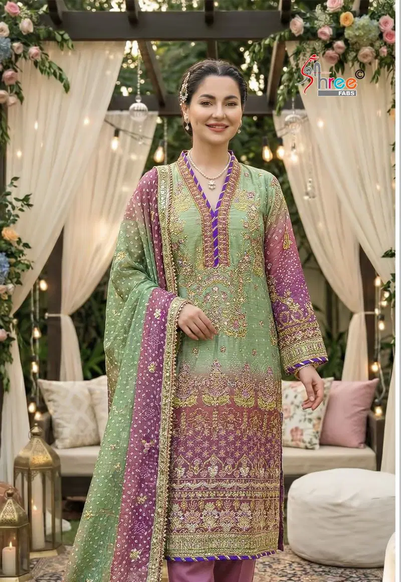 Shree Sf 5641 A To E Digital Chiffon Embroidered Salwar Kameez Collection Wholesale