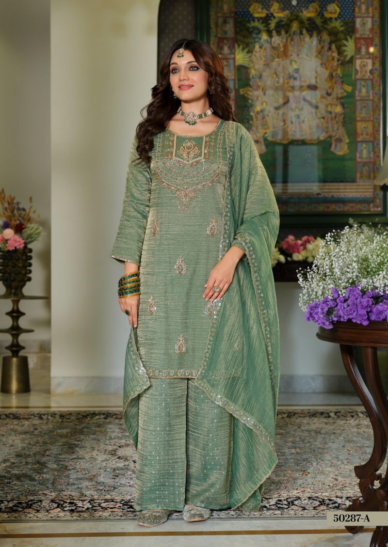 Zaveri D 50287 A Crush Tissue Beats Work Designer Salwar Kameez Collection Wholesale