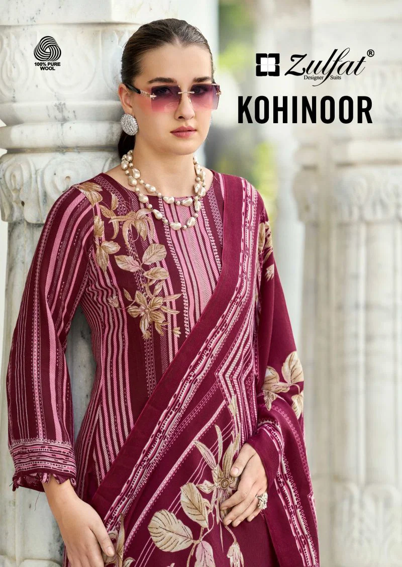 Zulfat Kohinoor Pure Woollen Pashmina Printed Dress Material Wholesale