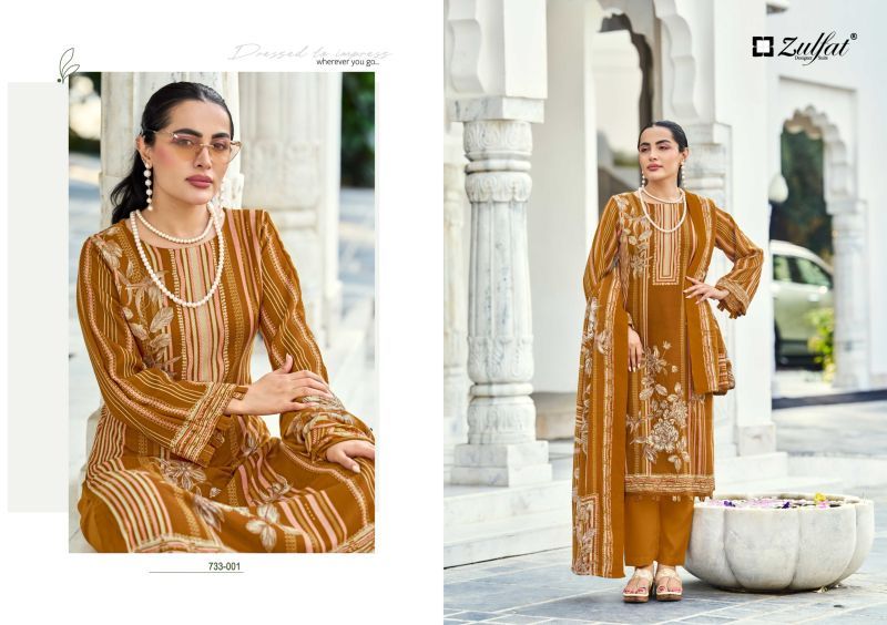 Zulfat Kohinoor Pure Woollen Pashmina Printed Dress Material Wholesale